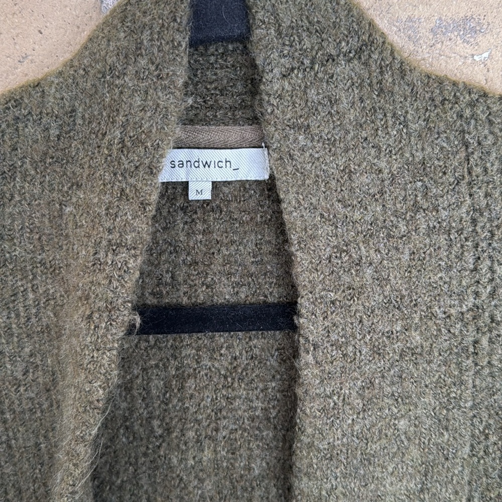 Sandwich Olive Knit Cardigan Sweater - Picture 2 of 3